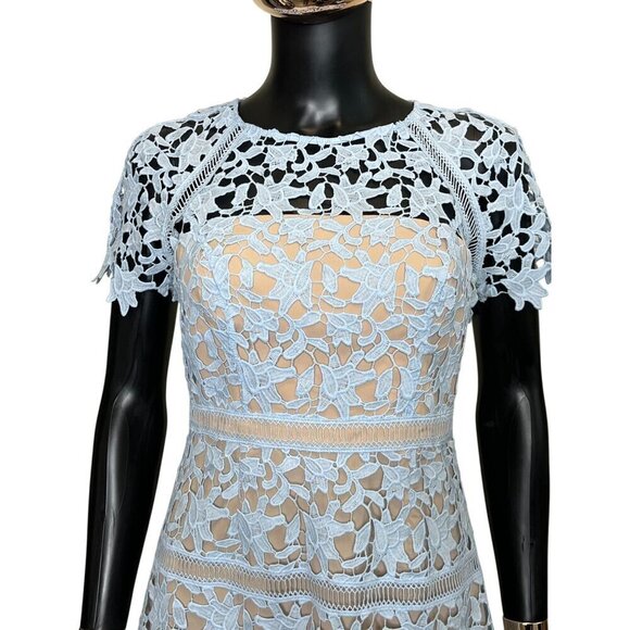 Eliza J Light Blue Floral Lace Short Sleeve Mini Dress Petite 4 - Picture 7 of 12